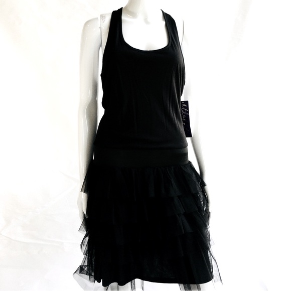Miley Cyrus Max Azria black mesh ruffle dress. XL. NWT. Racerback sleeveless LBD - Picture 3 of 10